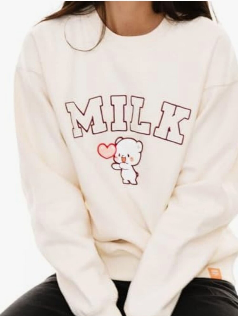 #317. Official Cream Milkmochabear Varsity Graphic Crewneck Sweatshirt. - Picture 2 of 10